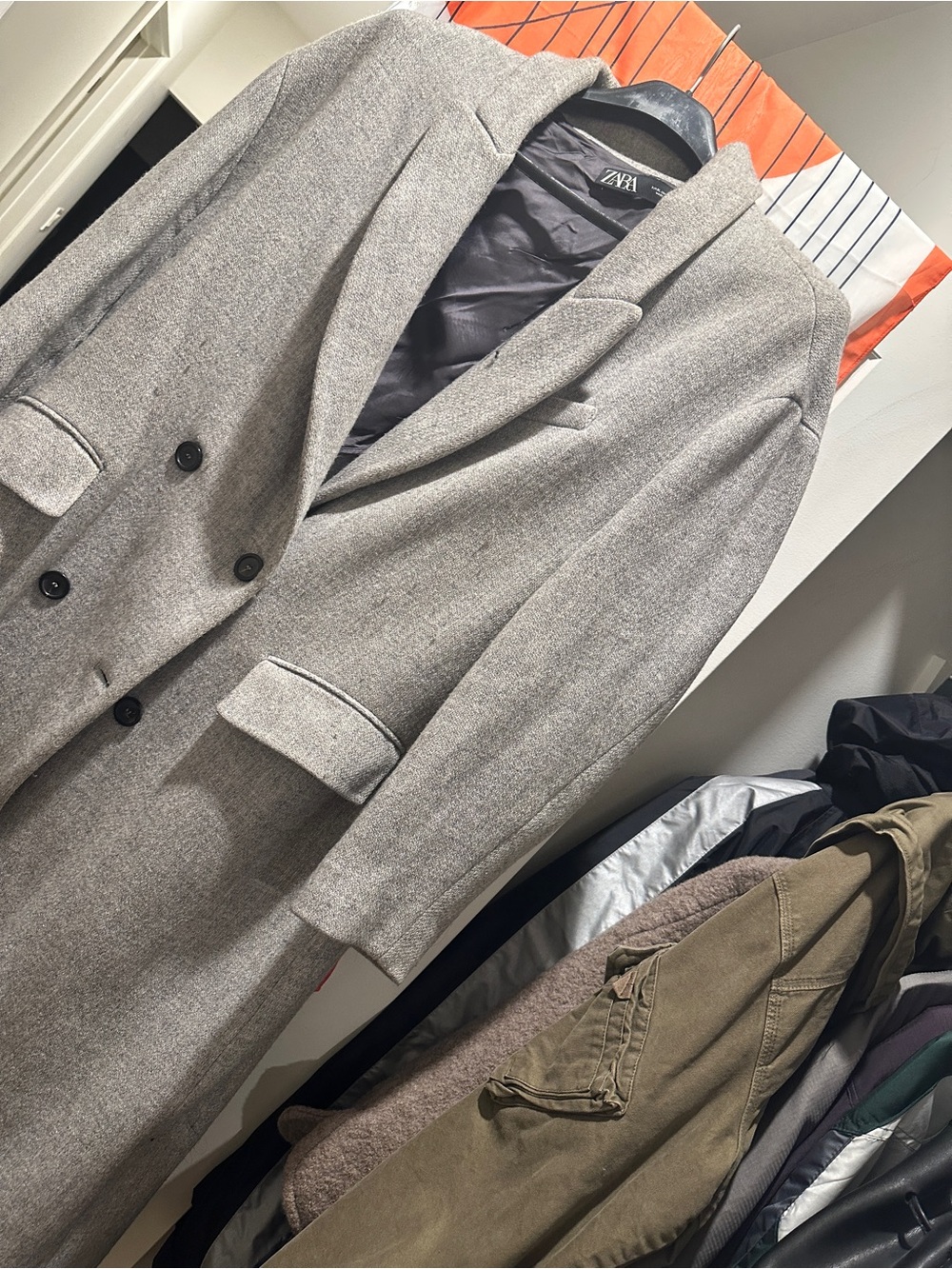 ZARA Men's Taupe Gray Wool-Blend Overcoat